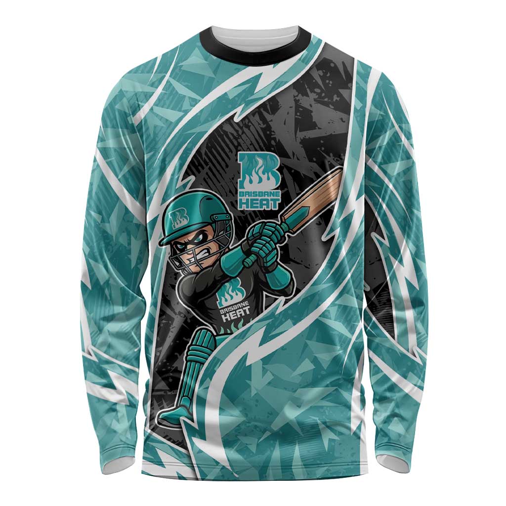 Brisbane Heat Long Sleeve Shirt Flaming Lightning Storm Geometric Sports Mascot Art