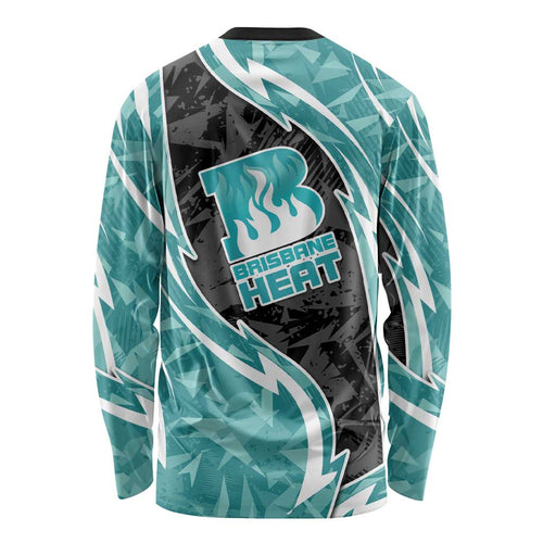 Brisbane Heat Long Sleeve Shirt Flaming Lightning Storm Geometric Sports Mascot Art