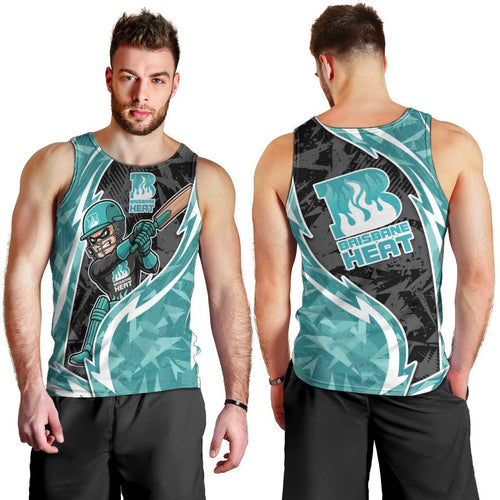 Brisbane Heat Men Tank Top Flaming Lightning Storm Geometric Sports Mascot Art