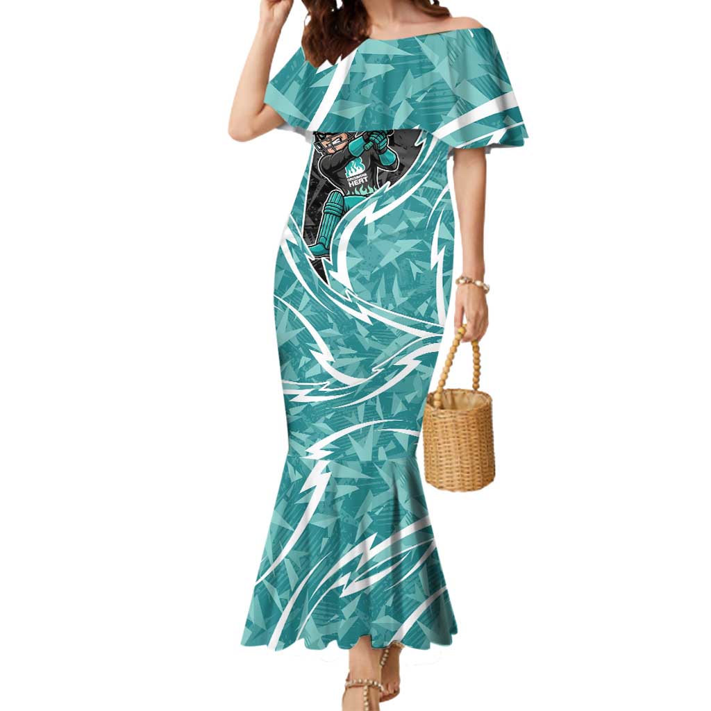 Brisbane Heat Mermaid Dress Flaming Lightning Storm Geometric Sports Mascot Art