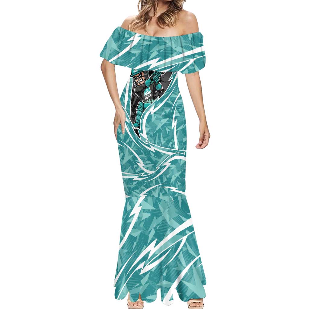 Brisbane Heat Mermaid Dress Flaming Lightning Storm Geometric Sports Mascot Art