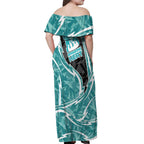 Brisbane Heat Off Shoulder Maxi Dress Flaming Lightning Storm Geometric Sports Mascot Art