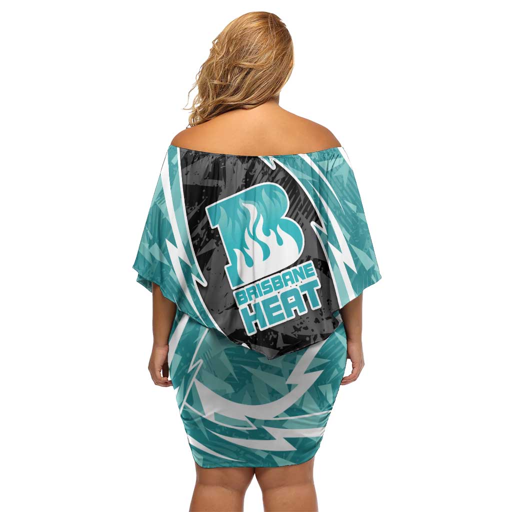 Brisbane Heat Off Shoulder Short Dress Flaming Lightning Storm Geometric Sports Mascot Art