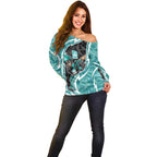 Brisbane Heat Off Shoulder Sweater Flaming Lightning Storm Geometric Sports Mascot Art