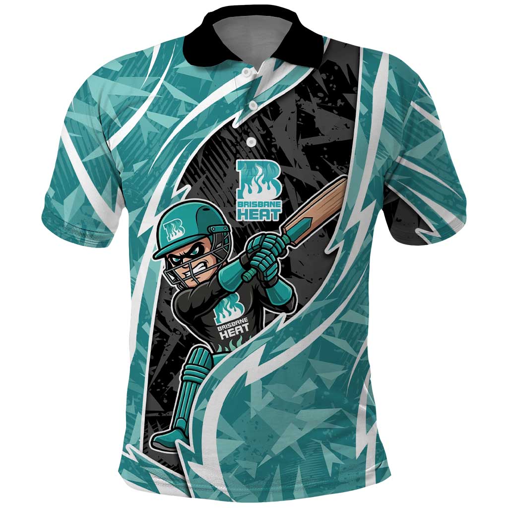 Brisbane Heat Polo Shirt Flaming Lightning Storm Geometric Sports Mascot Art