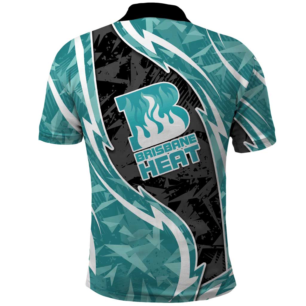 Brisbane Heat Polo Shirt Flaming Lightning Storm Geometric Sports Mascot Art