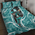 Brisbane Heat Quilt Bed Set Flaming Lightning Storm Geometric Sports Mascot Art