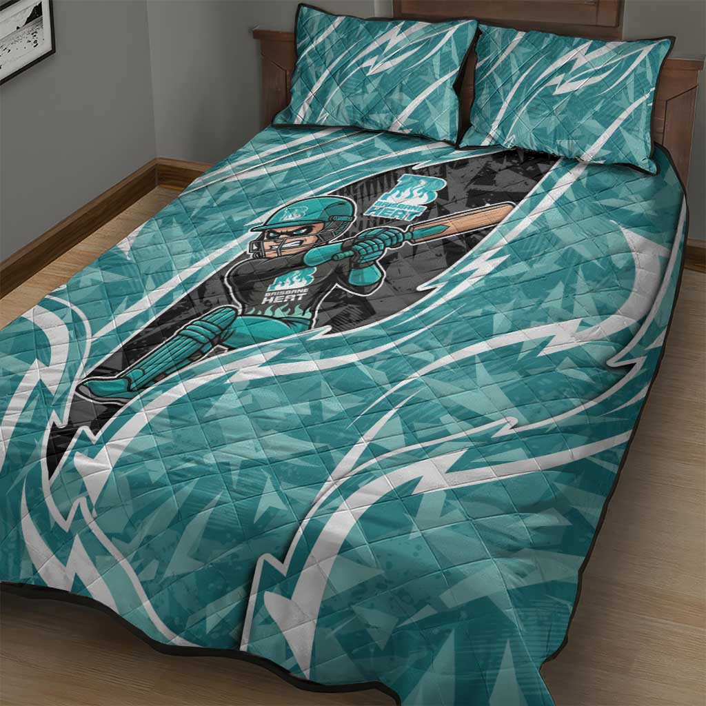 Brisbane Heat Quilt Bed Set Flaming Lightning Storm Geometric Sports Mascot Art