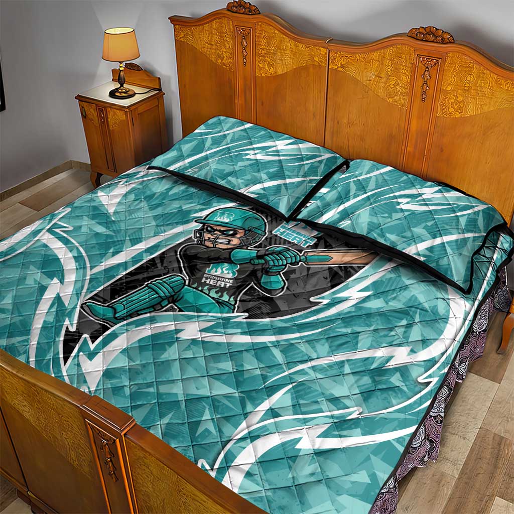 Brisbane Heat Quilt Bed Set Flaming Lightning Storm Geometric Sports Mascot Art