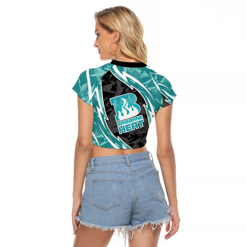Brisbane Heat Raglan Cropped T Shirt Flaming Lightning Storm Geometric Sports Mascot Art