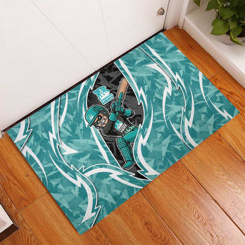 Brisbane Heat Rubber Doormat Flaming Lightning Storm Geometric Sports Mascot Art