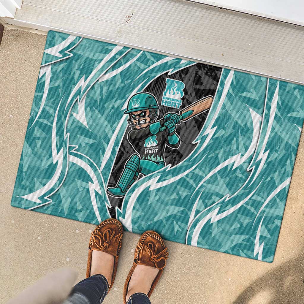 Brisbane Heat Rubber Doormat Flaming Lightning Storm Geometric Sports Mascot Art