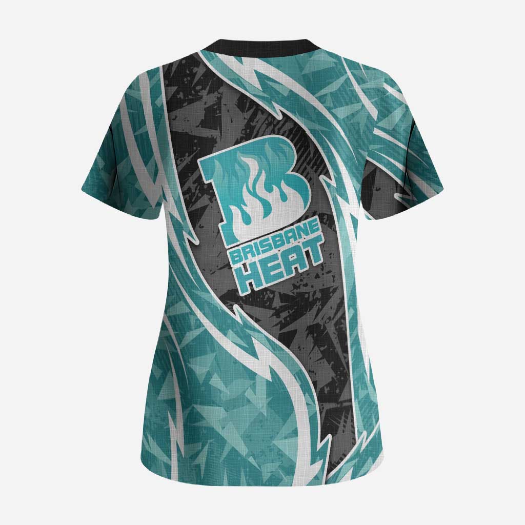 Brisbane Heat Scrub Top Flaming Lightning Storm Geometric Sports Mascot Art