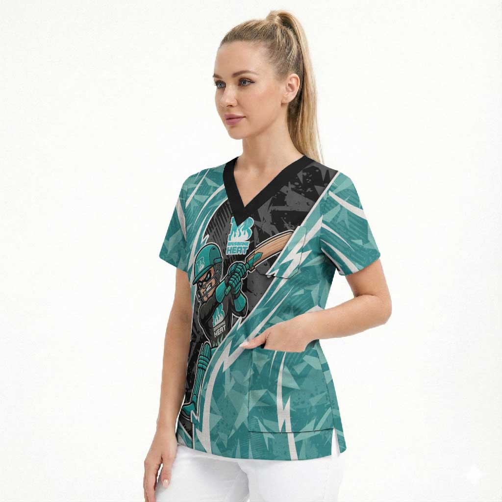 Brisbane Heat Scrub Top Flaming Lightning Storm Geometric Sports Mascot Art