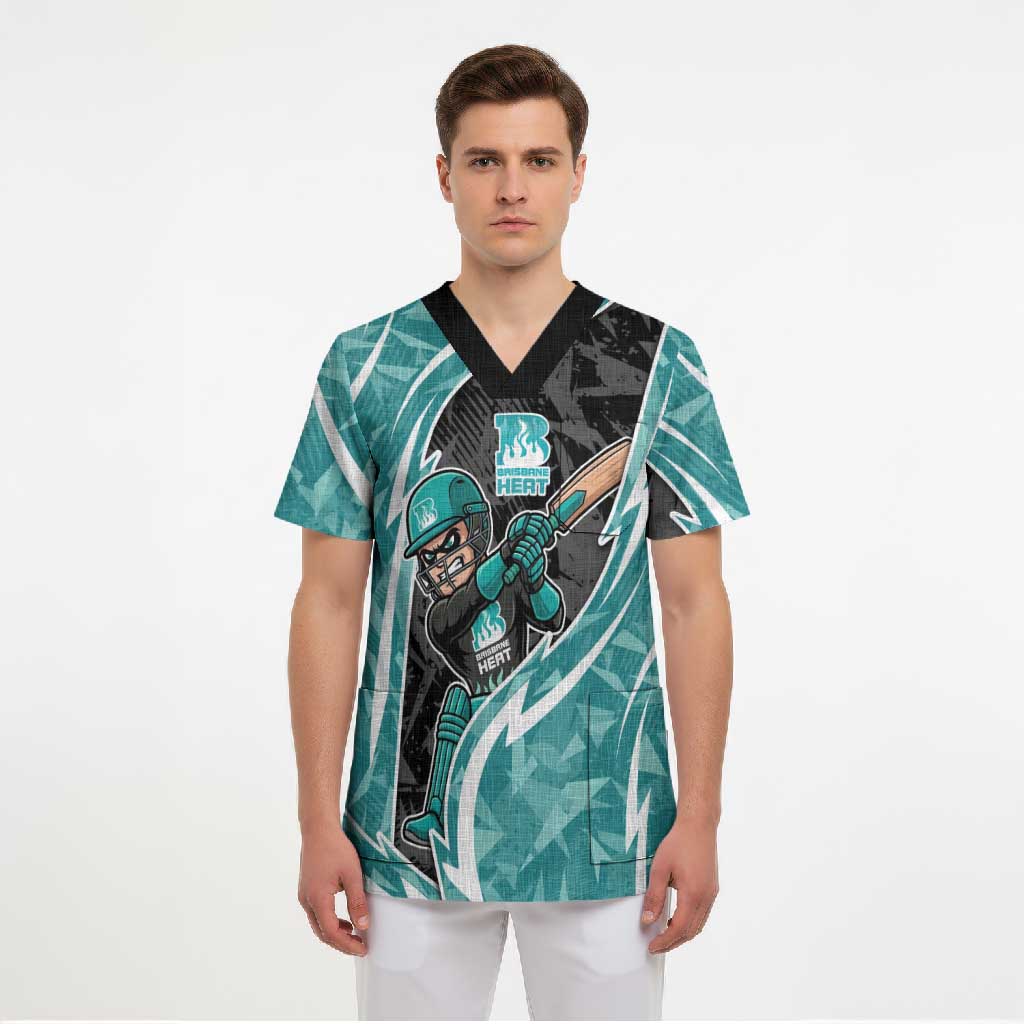 Brisbane Heat Scrub Top Flaming Lightning Storm Geometric Sports Mascot Art