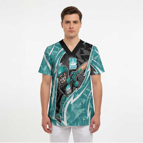 Brisbane Heat Scrub Top Flaming Lightning Storm Geometric Sports Mascot Art