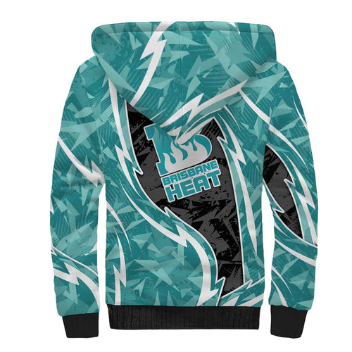 Brisbane Heat Sherpa Hoodie Flaming Lightning Storm Geometric Sports Mascot Art