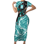 Brisbane Heat Short Sleeve Bodycon Dress Flaming Lightning Storm Geometric Sports Mascot Art
