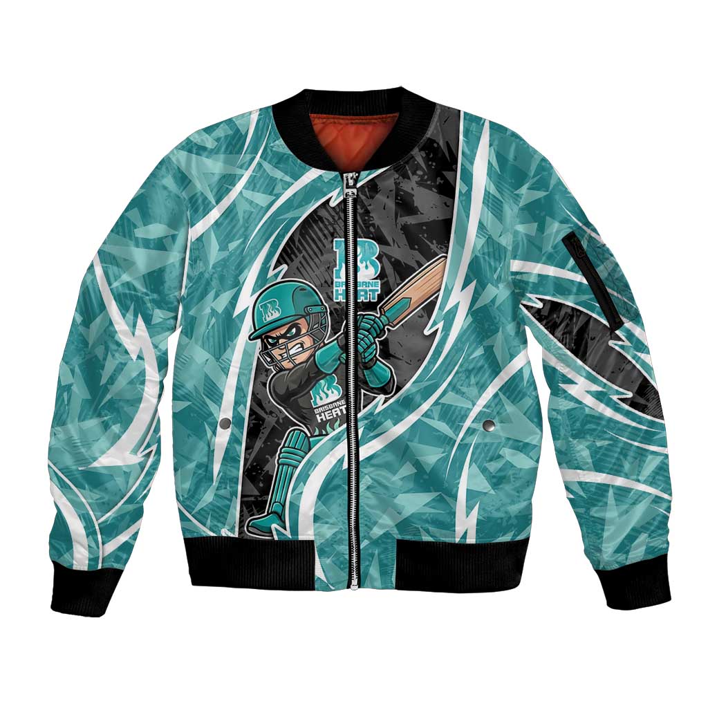 Brisbane Heat Sleeve Zip Bomber Jacket Flaming Lightning Storm Geometric Sports Mascot Art