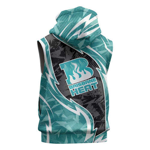 Brisbane Heat Sleeveless Hoodie Flaming Lightning Storm Geometric Sports Mascot Art