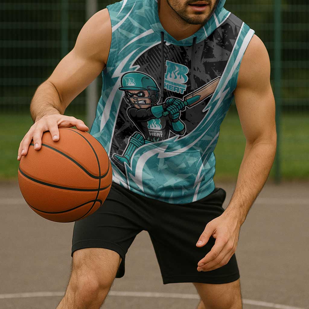 Brisbane Heat Sleeveless Hoodie Flaming Lightning Storm Geometric Sports Mascot Art