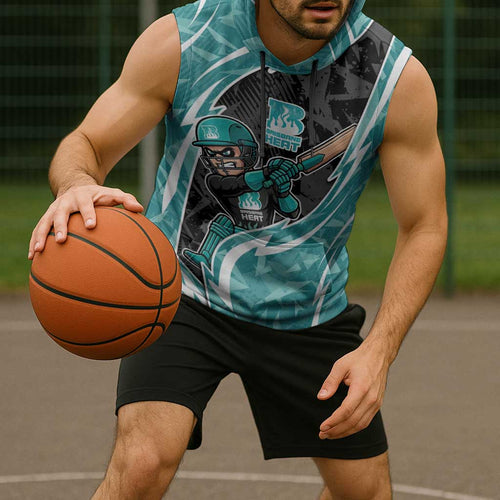 Brisbane Heat Sleeveless Hoodie Flaming Lightning Storm Geometric Sports Mascot Art
