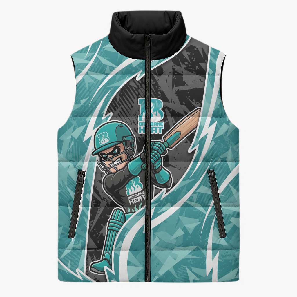 Brisbane Heat Sleeveless Puffer Jacket Flaming Lightning Storm Geometric Sports Mascot Art