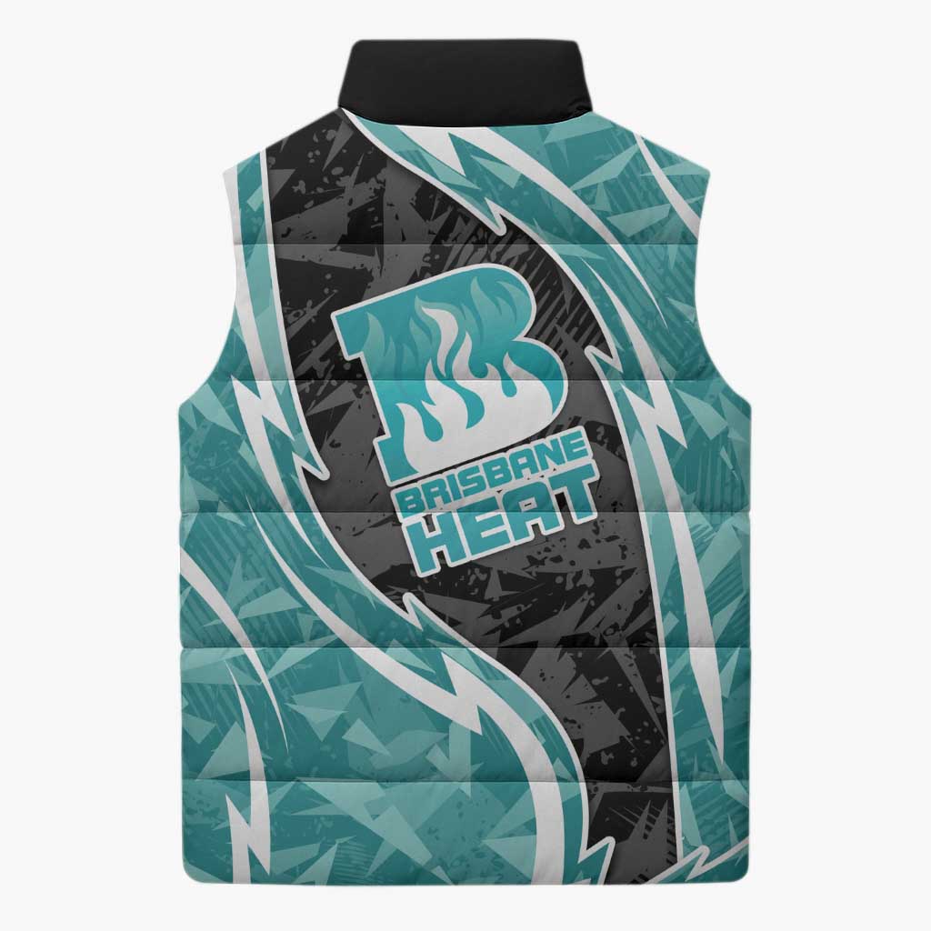 Brisbane Heat Sleeveless Puffer Jacket Flaming Lightning Storm Geometric Sports Mascot Art