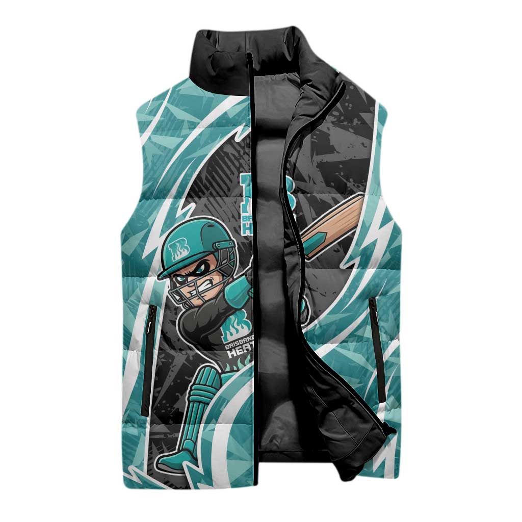 Brisbane Heat Sleeveless Puffer Jacket Flaming Lightning Storm Geometric Sports Mascot Art
