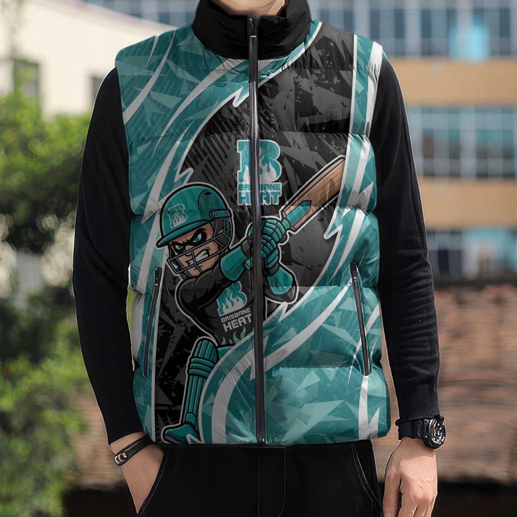 Brisbane Heat Sleeveless Puffer Jacket Flaming Lightning Storm Geometric Sports Mascot Art