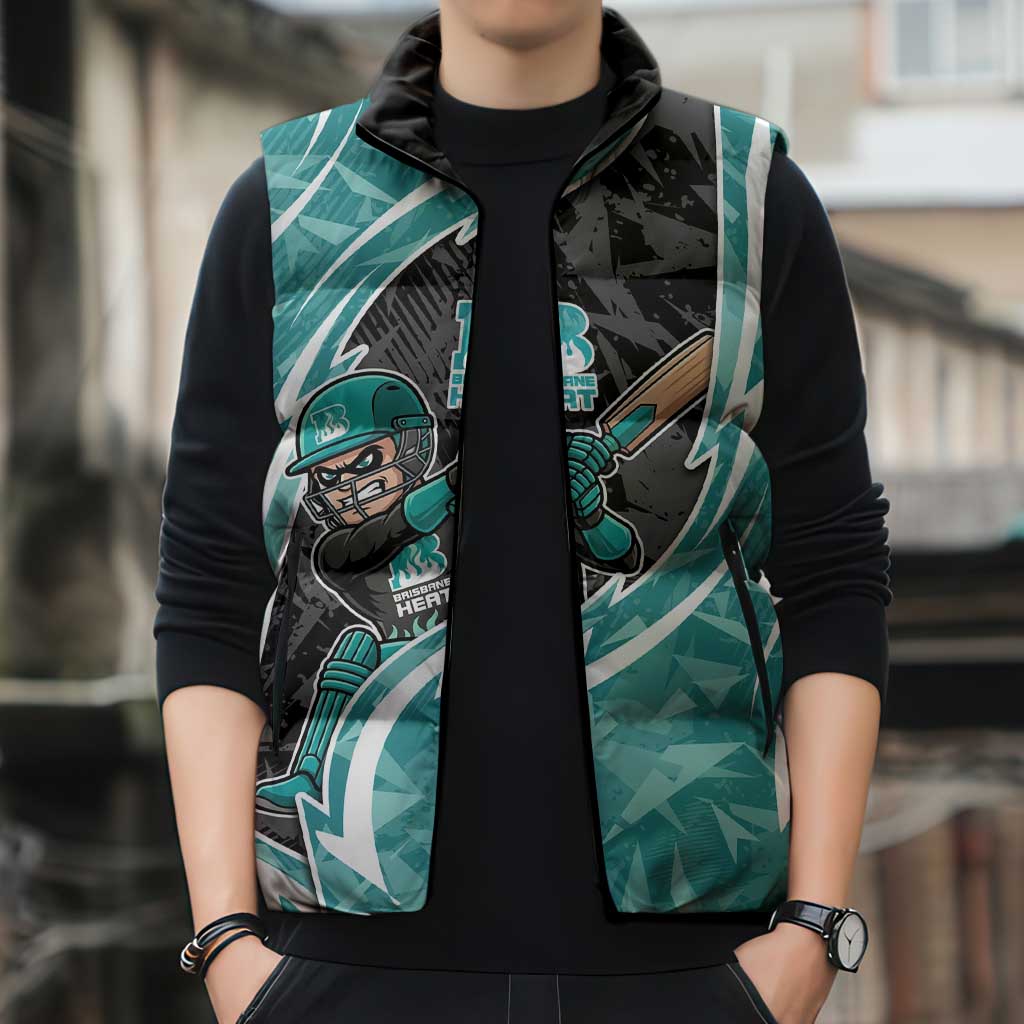 Brisbane Heat Sleeveless Puffer Jacket Flaming Lightning Storm Geometric Sports Mascot Art