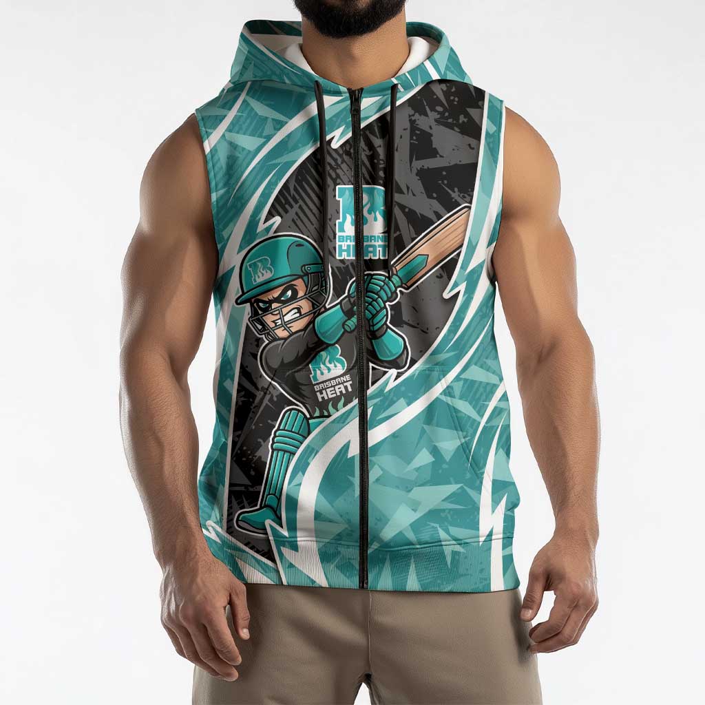 Brisbane Heat Sleeveless Zip Hoodie Flaming Lightning Storm Geometric Sports Mascot Art