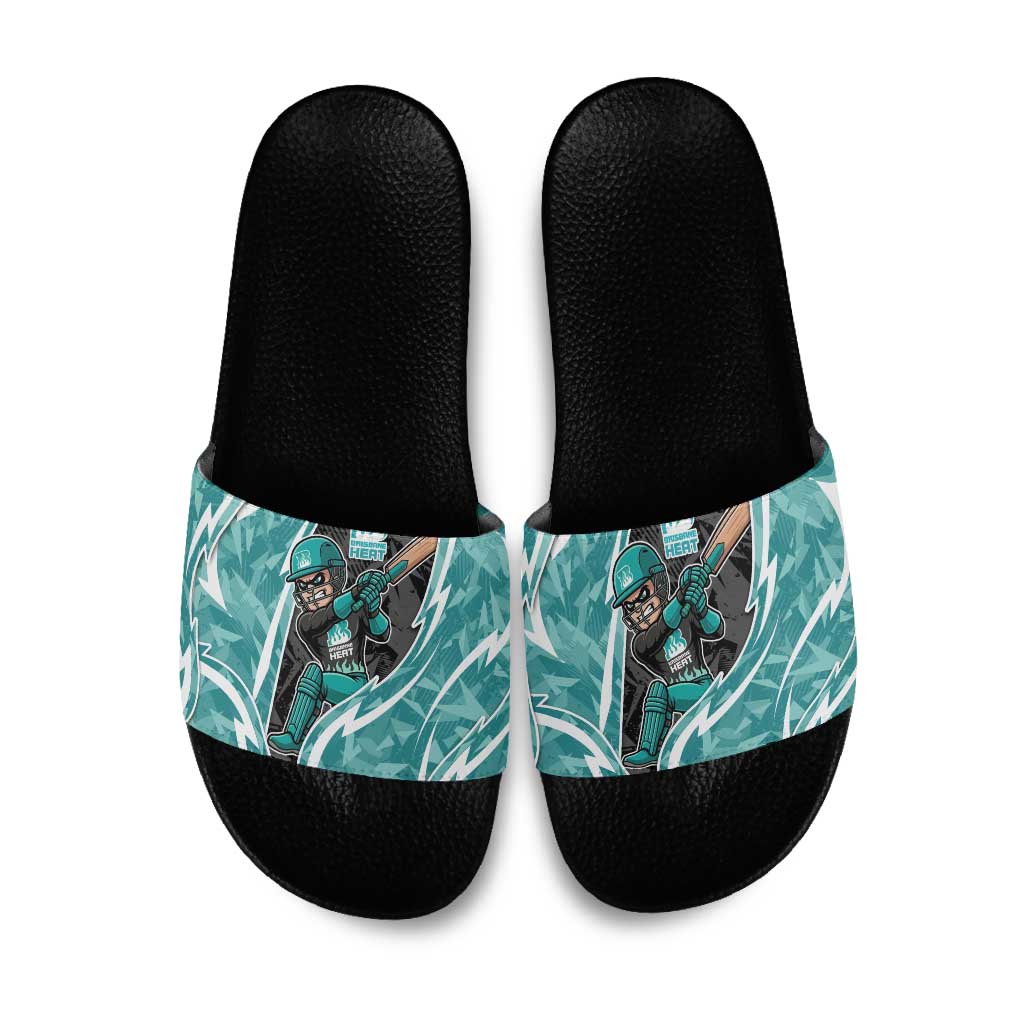 Brisbane Heat Slide Sandals Flaming Lightning Storm Geometric Sports Mascot Art