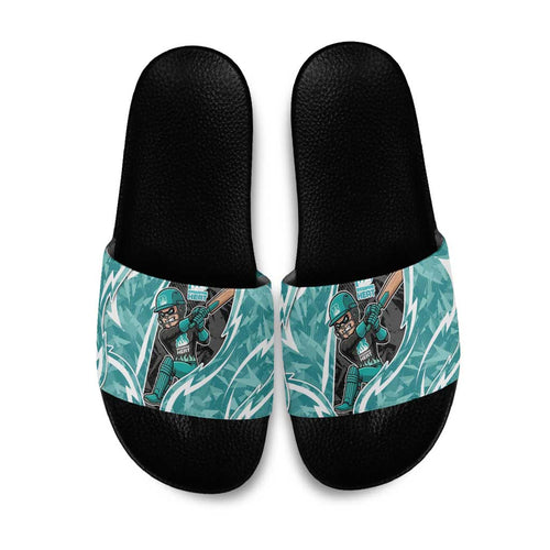 Brisbane Heat Slide Sandals Flaming Lightning Storm Geometric Sports Mascot Art