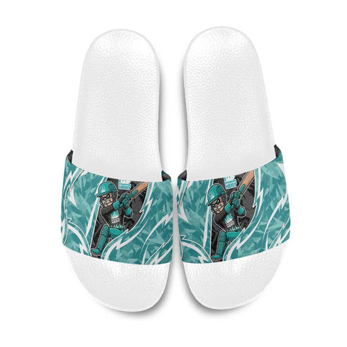 Brisbane Heat Slide Sandals Flaming Lightning Storm Geometric Sports Mascot Art