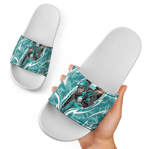 Brisbane Heat Slide Sandals Flaming Lightning Storm Geometric Sports Mascot Art