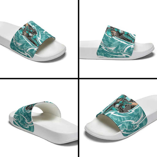 Brisbane Heat Slide Sandals Flaming Lightning Storm Geometric Sports Mascot Art