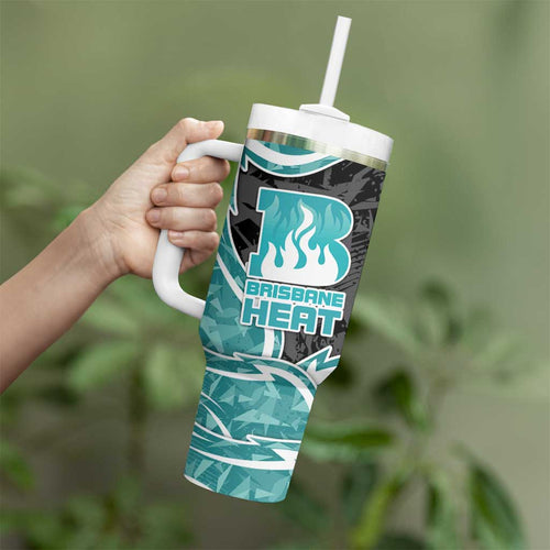 Brisbane Heat Tumbler With Handle Flaming Lightning Storm Geometric Sports Mascot Art
