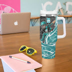 Brisbane Heat Tumbler With Handle Flaming Lightning Storm Geometric Sports Mascot Art