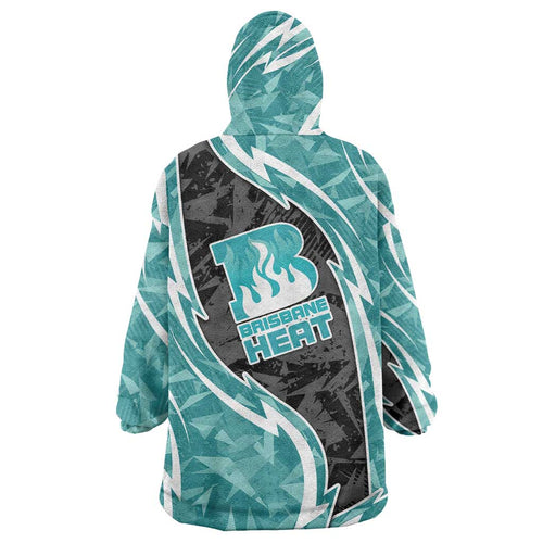 Brisbane Heat Wearable Blanket Hoodie Flaming Lightning Storm Geometric Sports Mascot Art