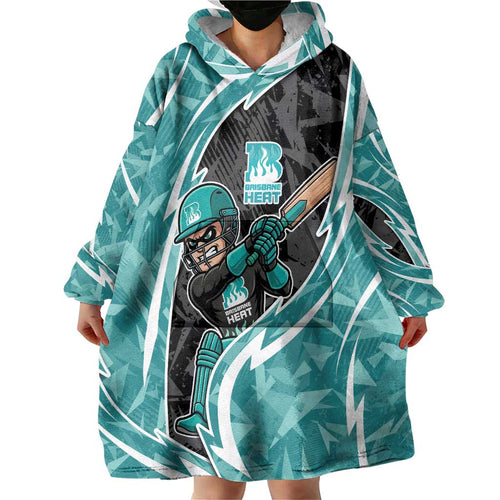 Brisbane Heat Wearable Blanket Hoodie Flaming Lightning Storm Geometric Sports Mascot Art