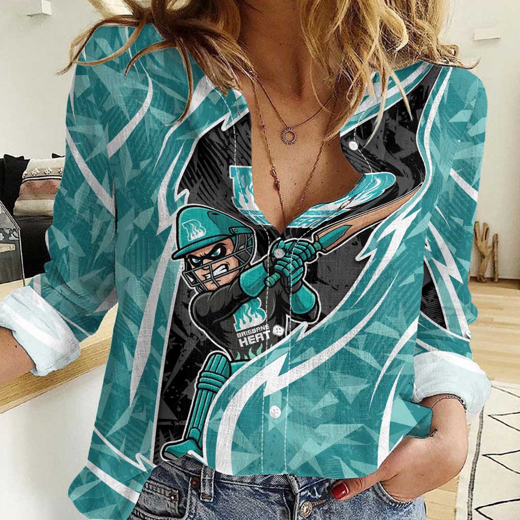 Brisbane Heat Women Casual Shirt Flaming Lightning Storm Geometric Sports Mascot Art