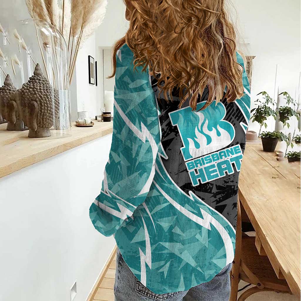 Brisbane Heat Women Casual Shirt Flaming Lightning Storm Geometric Sports Mascot Art