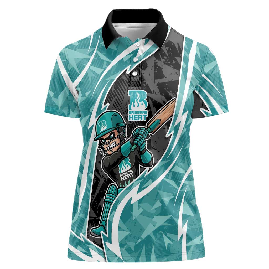 Brisbane Heat Women Polo Shirt Flaming Lightning Storm Geometric Sports Mascot Art