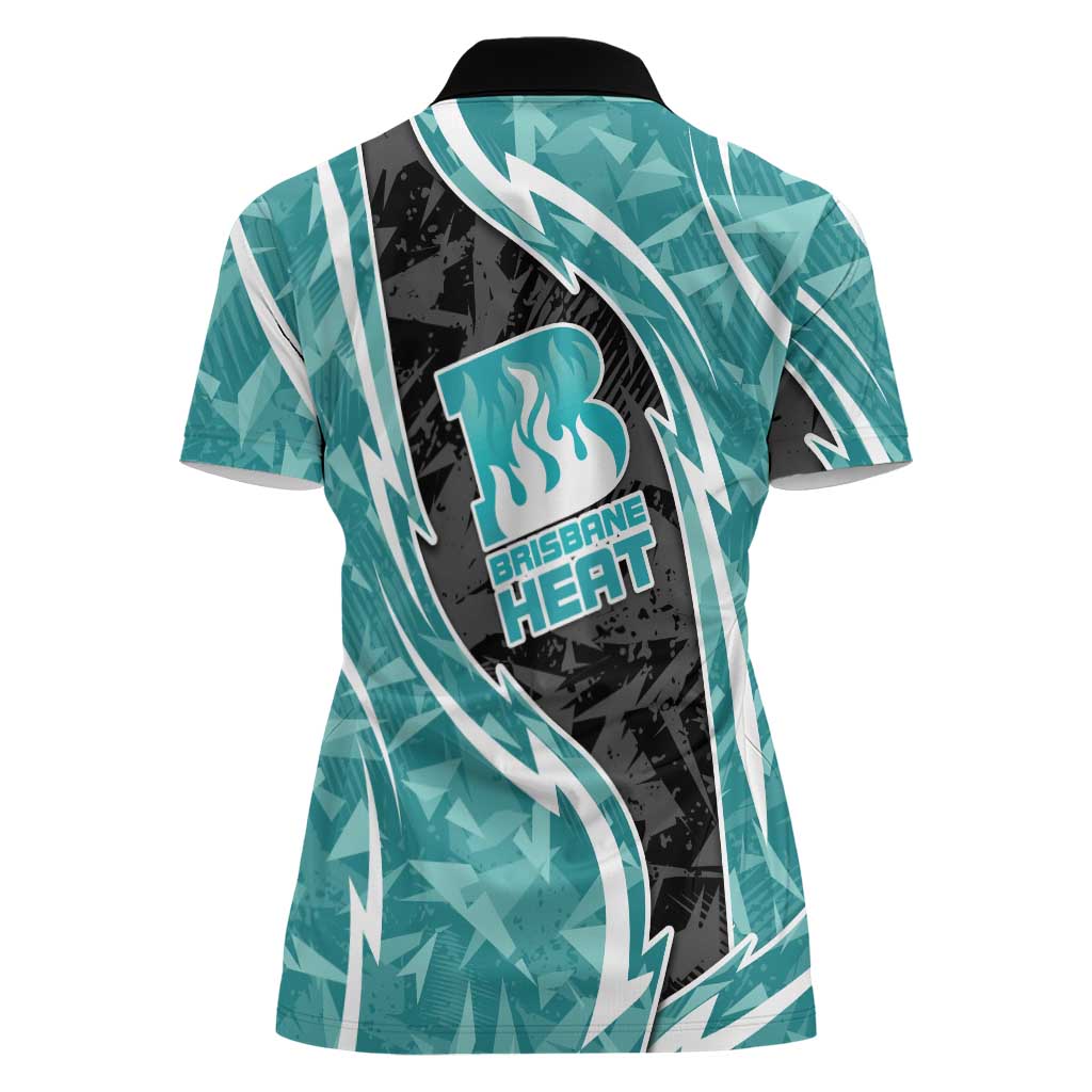 Brisbane Heat Women Polo Shirt Flaming Lightning Storm Geometric Sports Mascot Art
