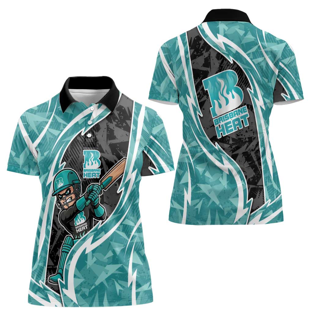 Brisbane Heat Women Polo Shirt Flaming Lightning Storm Geometric Sports Mascot Art