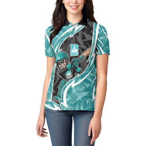 Brisbane Heat Women Polo Shirt Flaming Lightning Storm Geometric Sports Mascot Art