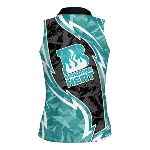 Brisbane Heat Women Sleeveless Polo Shirt Flaming Lightning Storm Geometric Sports Mascot Art