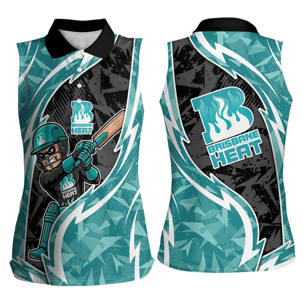 Brisbane Heat Women Sleeveless Polo Shirt Flaming Lightning Storm Geometric Sports Mascot Art