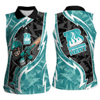 Brisbane Heat Women Sleeveless Polo Shirt Flaming Lightning Storm Geometric Sports Mascot Art